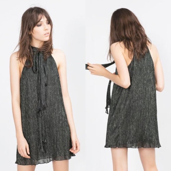 Zara Dresses & Skirts - Zara | Metallic Thread Halter Dress